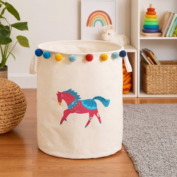 Fehér textil játéktároló kosár ø 38x48 cm Mimo Eclectic Horse – Premier Housewares-image-1