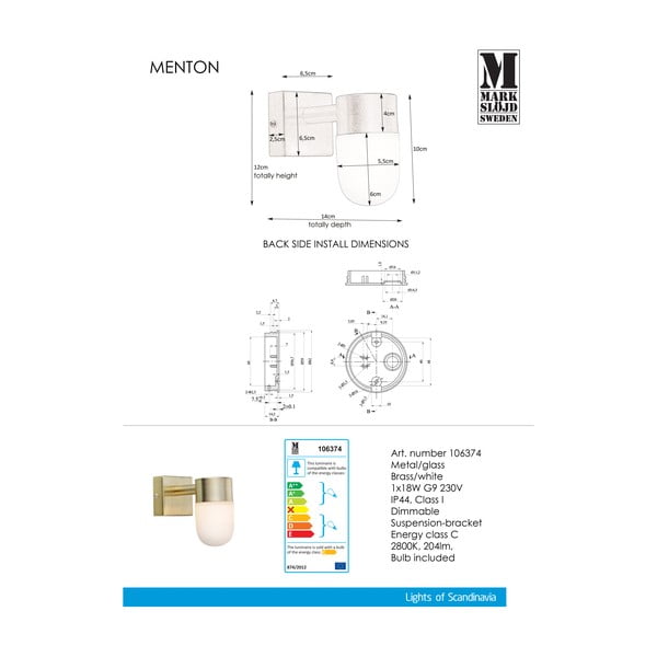 Fehér-aranyszínű fali lámpa Menton – Markslöjd-image-2