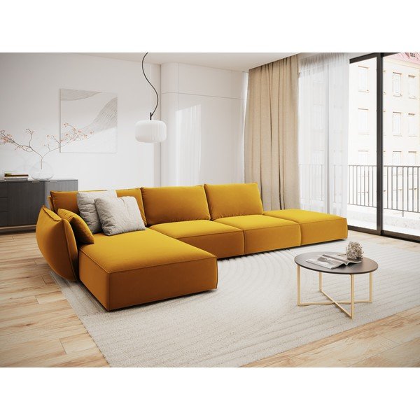 Mustársárga bársony sarokkanapé (bal oldali-heverő résszel) Vanda – Mazzini Sofas-image-1