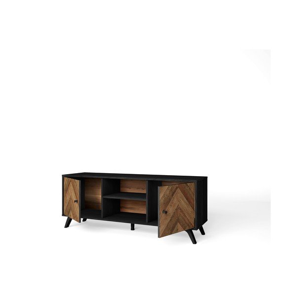 Fekete TV-állvány diófa dekorral 136x53 cm Chevrons - Marckeric-image-2