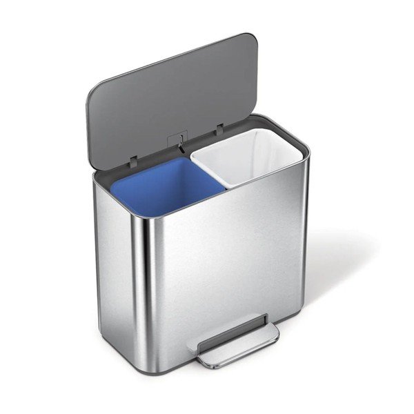 Matt ezüstszínű rozsdamentes acél szelektív-pedálos szemetes 15 l Dual Mini – simplehuman-image-4