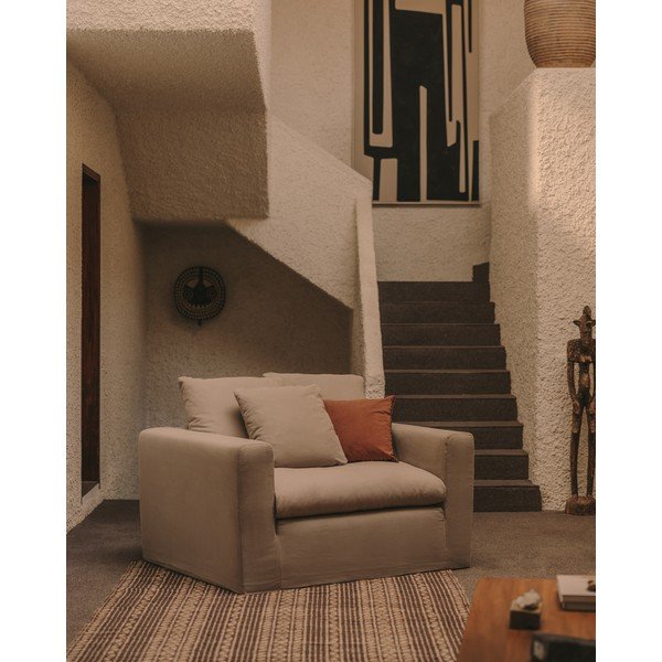 Antracitszürke len fotel Nora – Kave Home-image-1