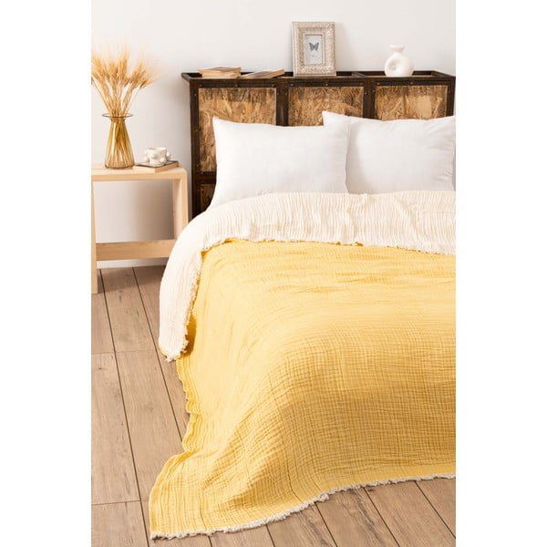 Sárga muszlin ágytakaró franciaágyra 230x250 cm – Mijolnir