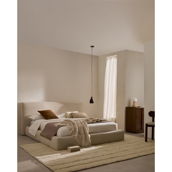 Bézs kárpitozott egyszemélyes ágy ágyrács nélkül 90x200 cm Blok – Kave Home-image-1