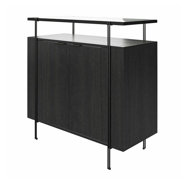 Fekete alacsony komód tölgyfa dekorral 90x90 cm Wainwright - Queer Eye-image-3