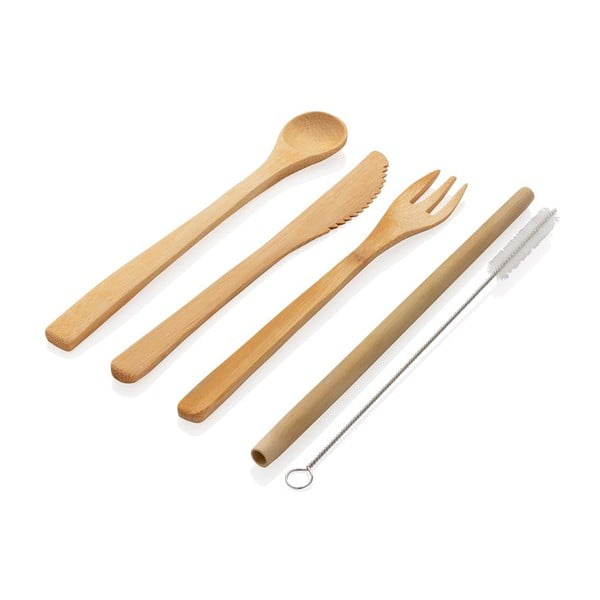 Bambusz evőeszköz és szívószál, tisztítókefe és tartó szett - XD Collection-image-2