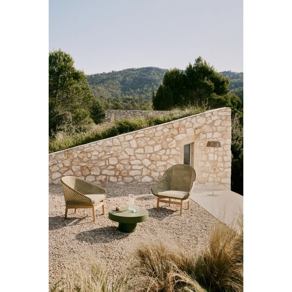 Zöld-natúr színű tömörfa kerti fotel Olbia – Kave Home-image-2