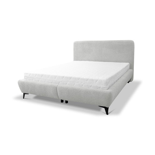 Világosszürke kárpitozott ágyneműtartós franciaágy ágyráccsal 160x200 cm Makapu – Makamii-image-3