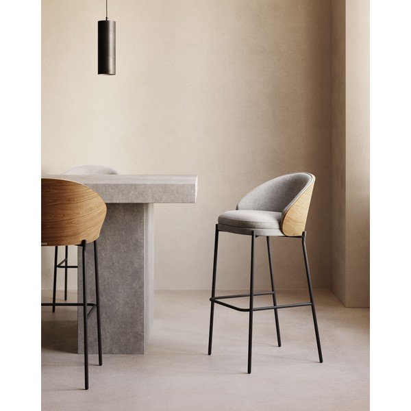 Szürke-natúr színű bárszék (ülésmagasság 65 cm) Eamy – Kave Home-image-1