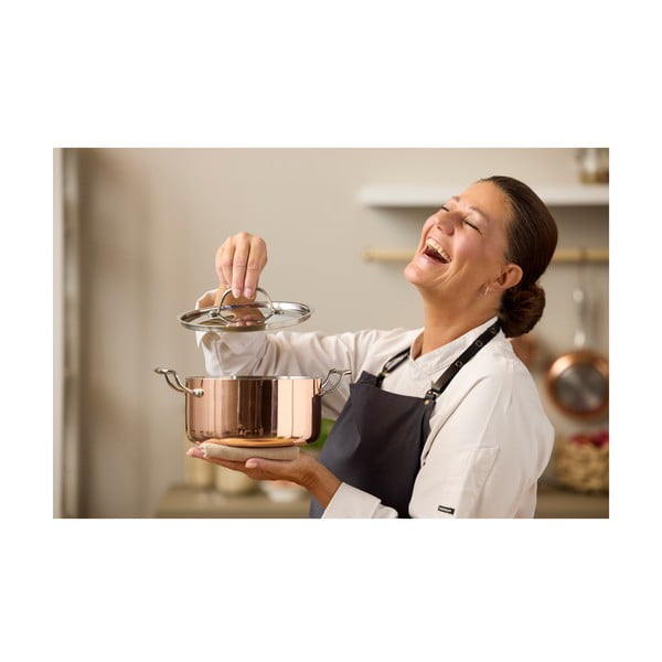 Indukciós tűzhelyhez alkalmas rozsdamentes acél-réz edény fedővel 3 l – Blomsterbergs-image-1