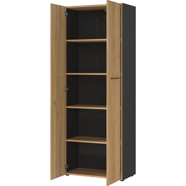Antracitszürke-natúr színű ruhásszekrény tölgyfa dekorral 75x196x40 cm Podium – Germania-image-3