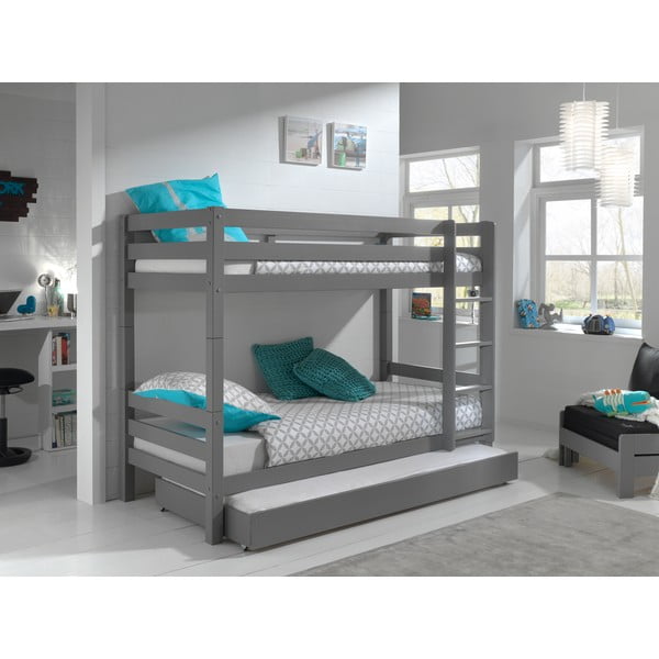 Szürke emeletes borovi fenyő gyerekágy tárolóhellyel PINO – Vipack-image-1