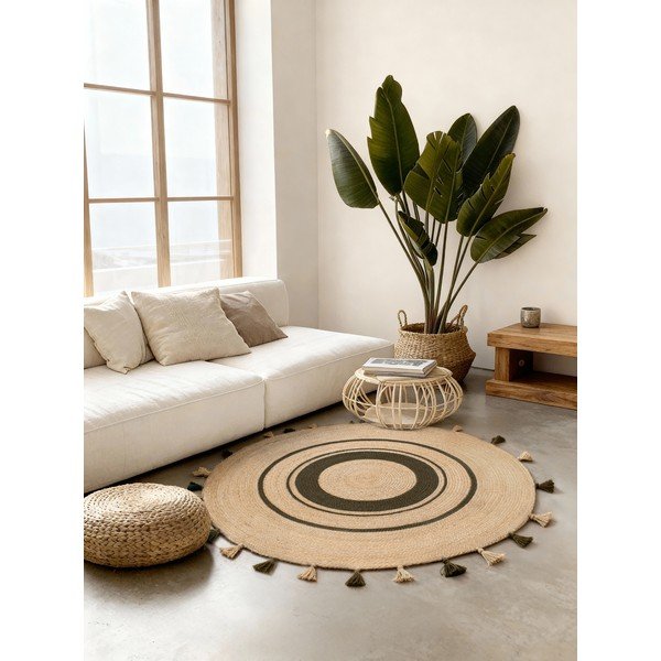 Natúr színű kétoldalas-kézi szövésű juta kerek szőnyeg ø 150 cm Basil – Hanse Home-image-1