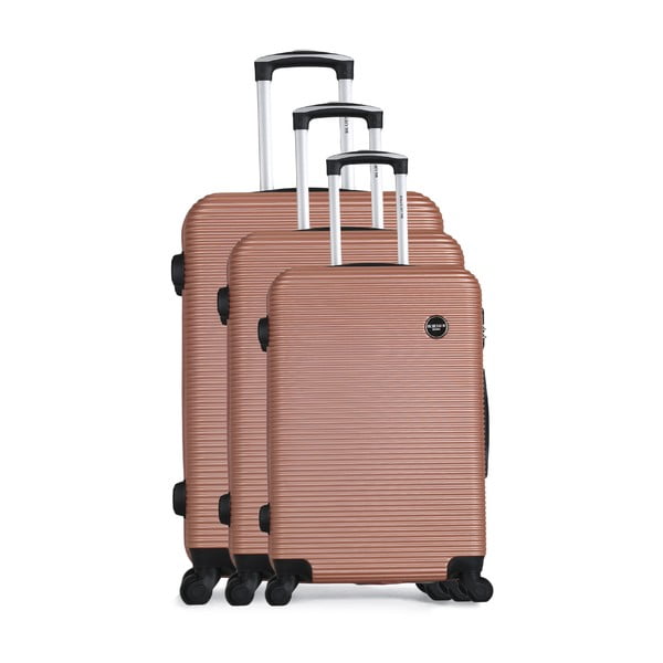 Vanity 3 részes, rózsaszín gurulós utazó bőrönd szett - Bluestar