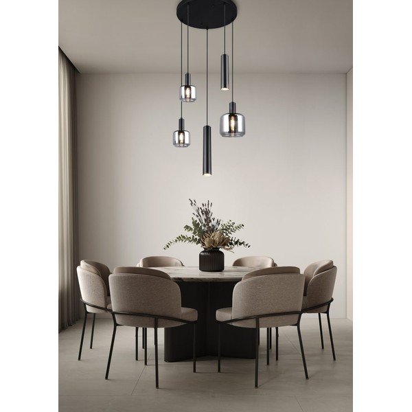 Fekete függőlámpa fém-üveg búrával ø 40 cm Mataro – Trio-image-1