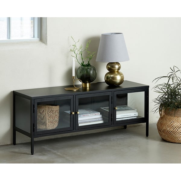 Fekete fém TV-állvány 132x52 cm Carmel – Unique Furniture-image-1
