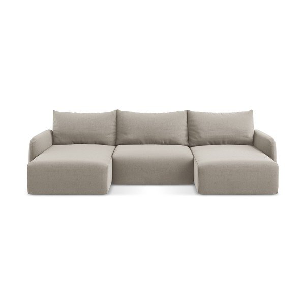 Szürkésbarna bársony kinyitható-tárolóhelyes (U alakú) sarokkanapé Kalena – Makamii