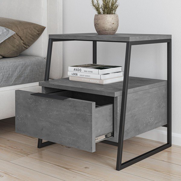 Szürke éjjeliszekrény polcokkal Pal – Kalune Design-image-3