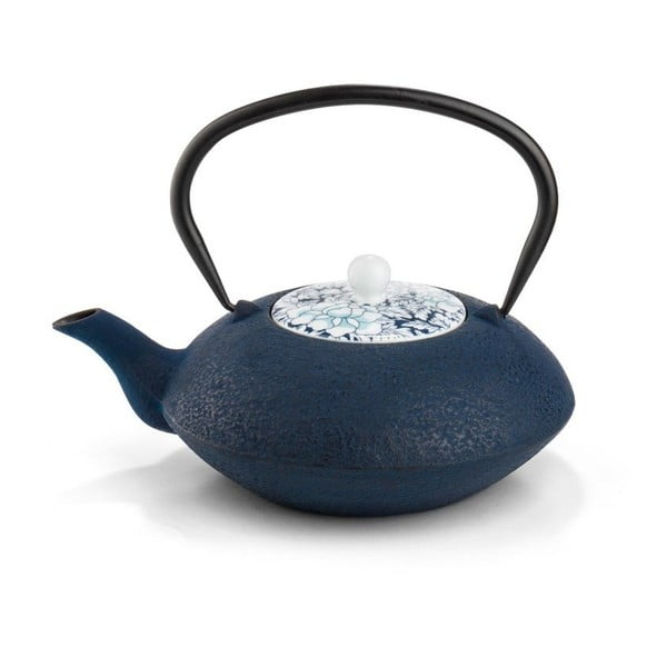 Yantai kék öntöttvas teáskanna szűrővel szálas teához és porcelán fedővel, 1,2 l - Bredemeijer