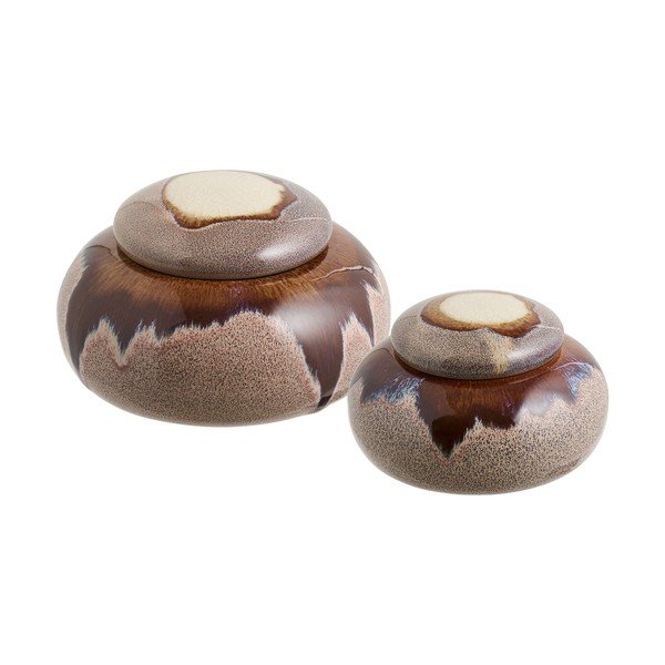 Barna dekoratív kerámia tárolódoboz szett 2 db-os ø 15x8,5 cm – House Nordic