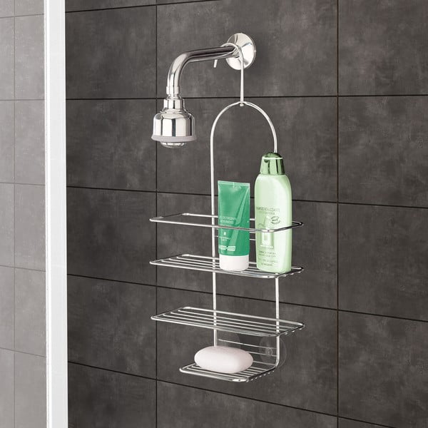 Fényes ezüstszínű függő acél fürdőszobai polc Luxy – Metaltex-image-1