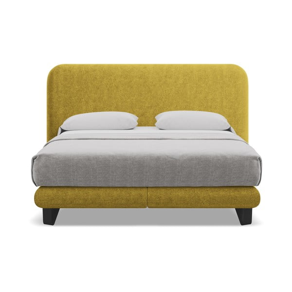 Mustársárga boxspring ágy 140x200 cm Ilima – Makamii-image-2