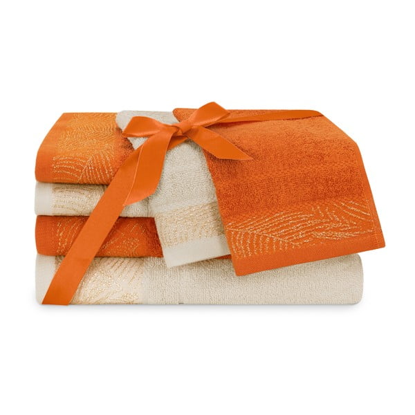 Narancssárga-bézs frottír pamut törölköző és fürdőlepedő készlet 6 db-os Bellis – Restilo-image-2