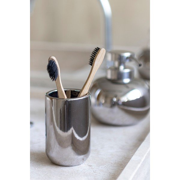 Ezüstszínű kerámia fogkefetartó pohár Lotus – Mette Ditmer Denmark-image-1