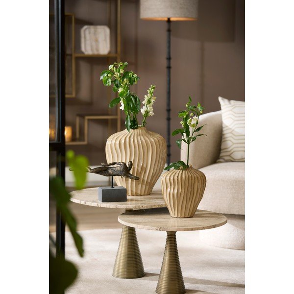 Bronzszínű-világos natúr színű kerek dohányzóasztal kő asztallappal ø 50 cm Bahia – Light & Living-image-1