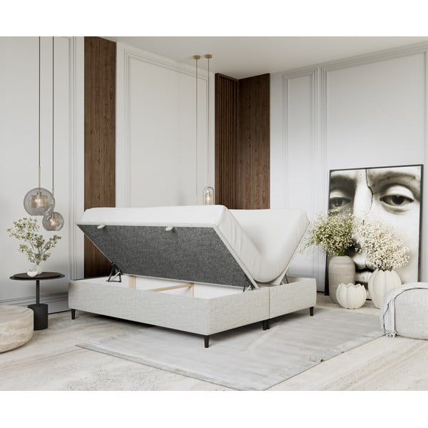 Világosszürke kárpitozott ágyneműtartós franciaágy 200x200 cm Tate – Maison de Rêve-image-2