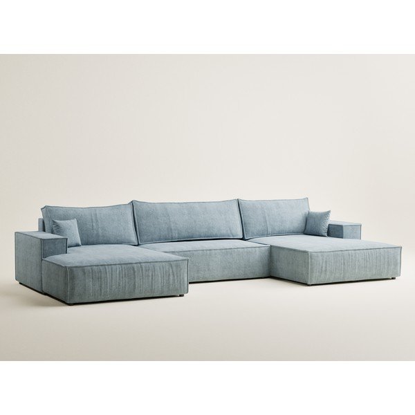 Világoskék zsenília kinyitható-tárolóhelyes sarokkanapé (U alakú)  Kyoto – Maison de Rêve-image-2