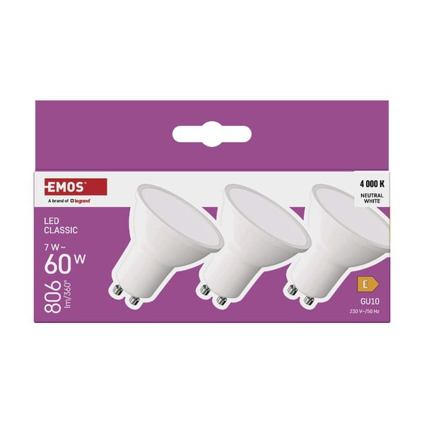 Semleges színű LED izzó szett 3 db-os GU10, 7 W – EMOS-image-1
