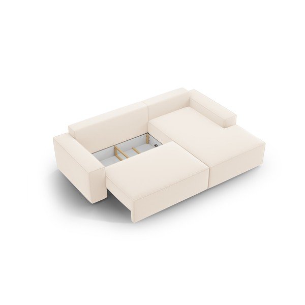 Bézs bársony kinyitható-tárolóhelyes sarokkanapé (jobb oldali-heverő résszel) Jodie – Micadoni -image-4