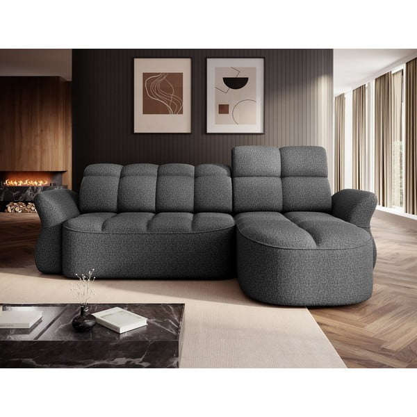 Sötétszürke bársony kinyitható-tárolóhelyes sarokkanapé (jobb oldali-heverő résszel) Beneth – ELTAP-image-1