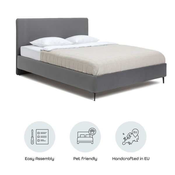 Szürke kárpitozott franciaágy ágyráccsal 180x200 cm Noira Slim – Bonami Selection-image-4