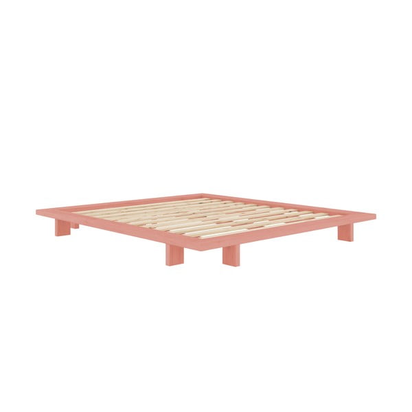 Világos rózsaszín borovi fenyő franciaágy ágyráccsal 180x200 cm Japan – Karup Design