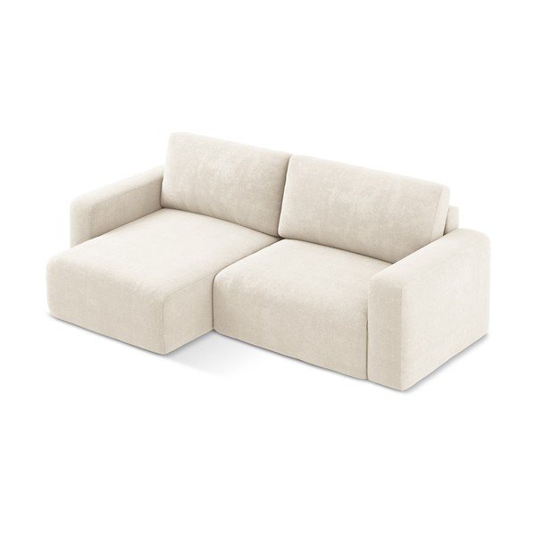 Krémszínű zsenília kinyitható-tárolóhelyes sarokkanapé (bal oldali-heverő résszel) Kona – Makamii-image-3