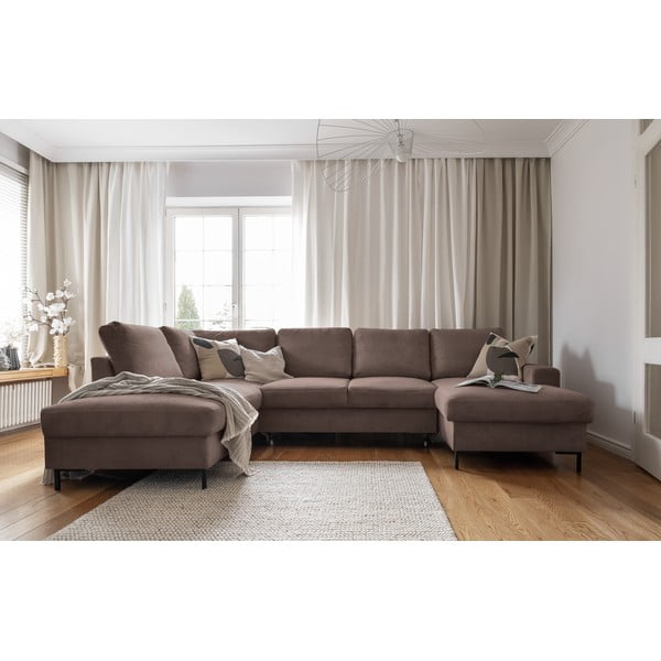 Barna kordbársony kinyitható sarokkanapé (bal oldali) Lofty Lilly – Miuform-image-4