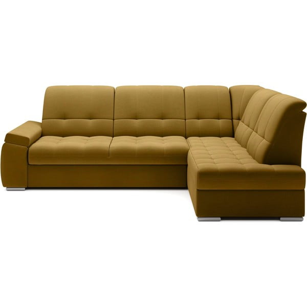 Sárga bársony kinyitható-tárolóhelyes sarokkanapé (jobb oldali-L alakú) Sado – ELTAP