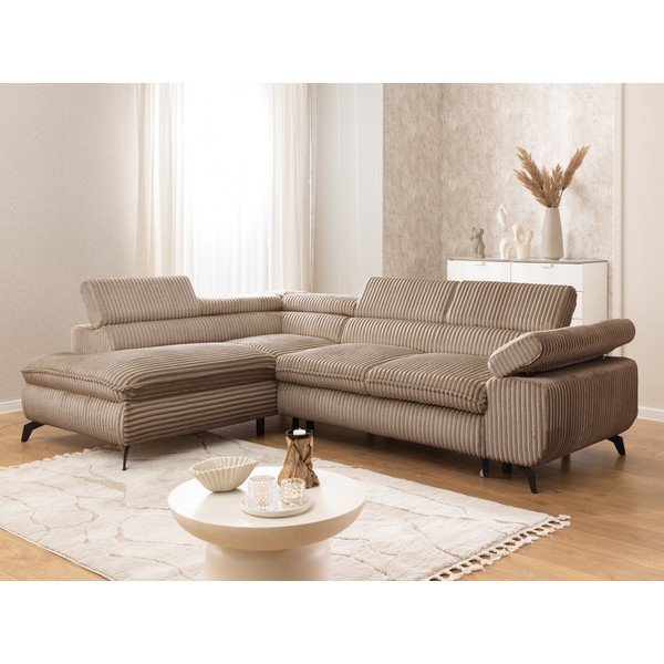 Barna kordbársony sarokkanapé (bal oldali-L alakú) Marbeya  – Ropez-image-1