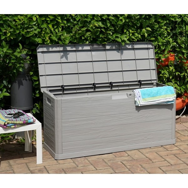 Világosszürke műanyag kerti tárolódoboz Woodys – Toomax-image-2