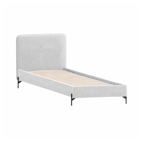 Világosszürke kárpitozott egyszemélyes ágy ágyráccsal 90x200 cm Barker – Ropez