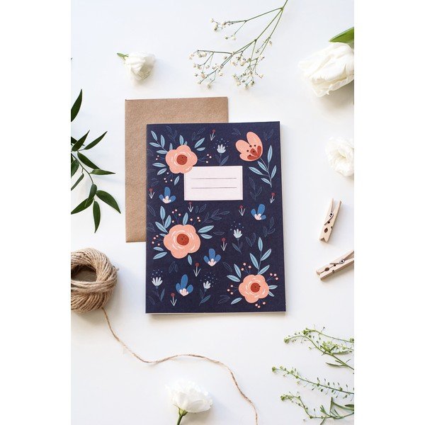 Sima füzet újrahasznosított papírból virágmintával, A5, 60 oldal - Printintin-image-1