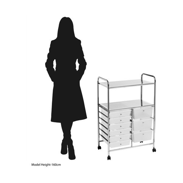 Fehér-ezüstszínű műanyag gurulós polcos állvány 64x97 cm – Premier Housewares-image-3