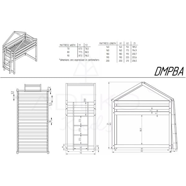 Natúr színű házikó alakú-magasított borovi fenyő gyerekágy 80x200 cm Mila DMPBA – Adeko-image-2
