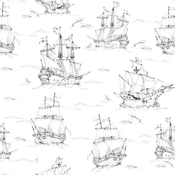 Black&White Ships gyerek tapéta, 100 x 280 cm - Dekornik