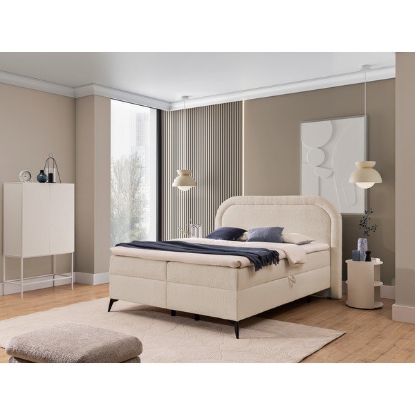 Bézs ágyneműtartós boxspring ágy 160x200 cm Ornes – Ropez-image-1