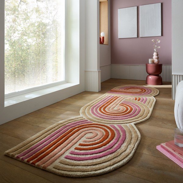 Rózsaszín kézi szövésű gyapjú futószőnyeg 80x300 cm Spiral Shaped  – Flair Rugs-image-1