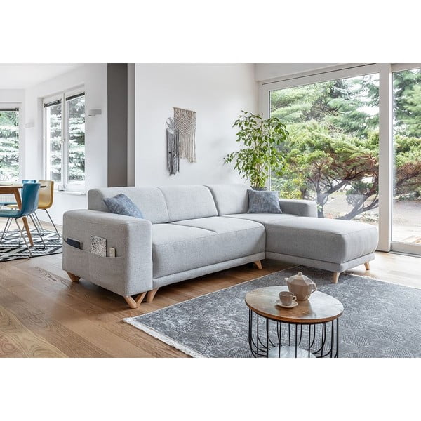 Világosszürke kinyitható-tárolóhelyes sarokkanapé Classy Sophie – Miuform-image-3