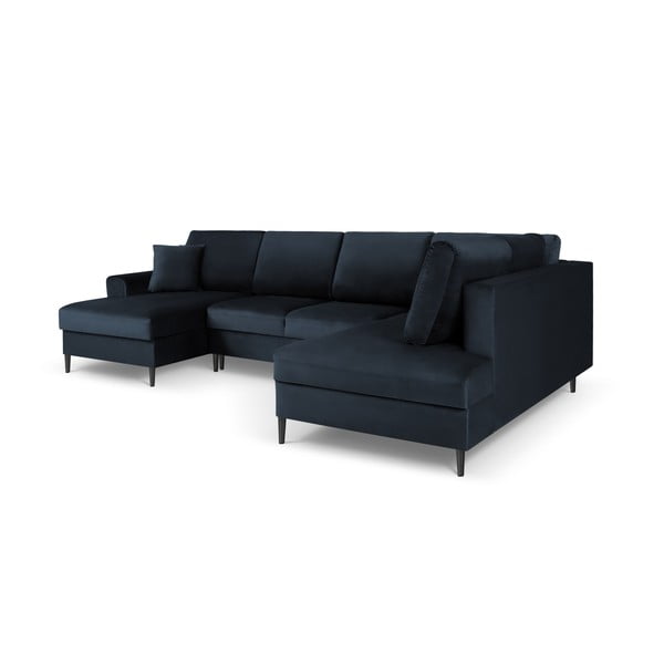 Sötétkék bársony kinyitható tárolóhelyes sarokkanapé (jobb oldali-U alakú) Kyoto – Cosmopolitan Design-image-3
